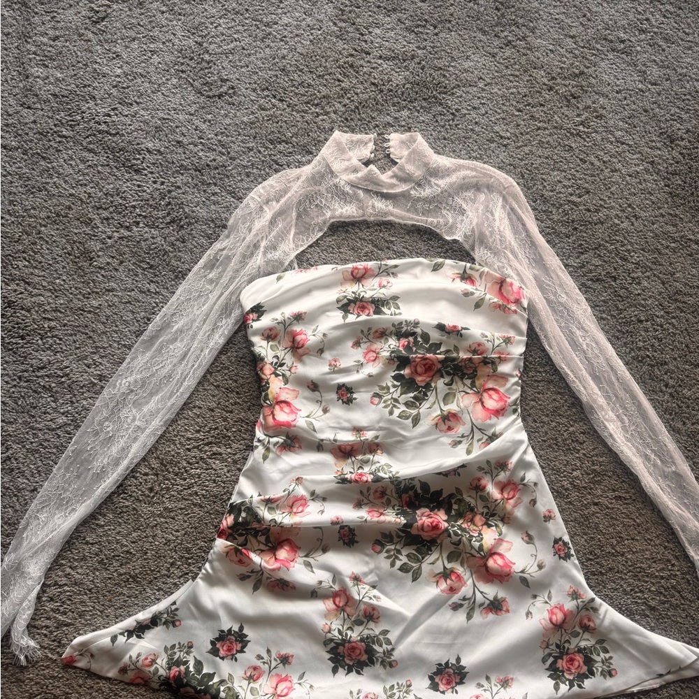 Elliott Lucca White and Pink Floral Long Sleeve Dress
